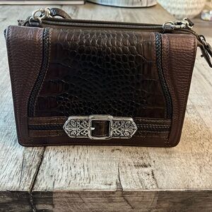 Brighton Brown Moc Croc Leather Crossbody Organizer Wallet Purse